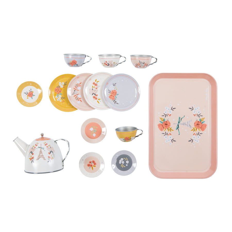 Les Parisiennes Child-safe and Food-safe Tin Tea Set Suitcase by Moulin Roty