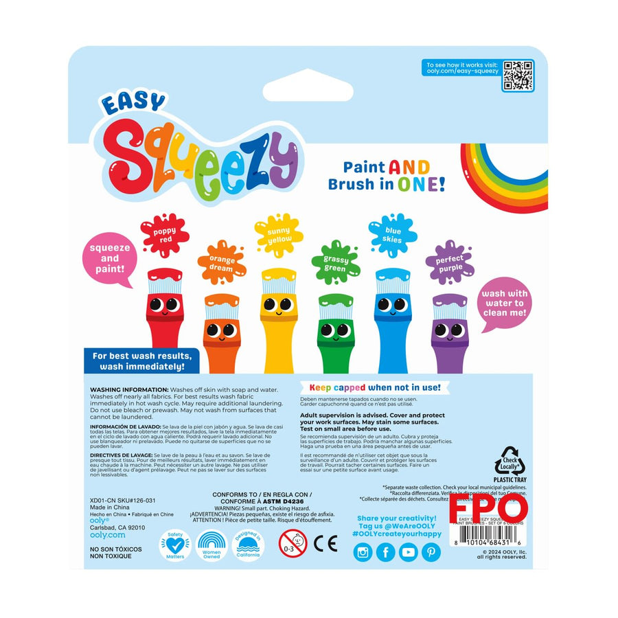 Easy Squeezy Squeezable Poster Paint Brushes - Set of 6